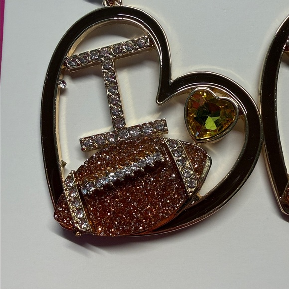 Heart Football Dangle Earrings Rhinestone Sparkle Women Super Bowl - Picture 7 of 7